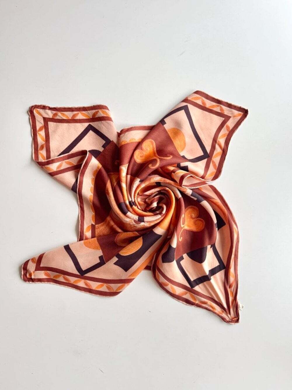 Vintage RHODIA Brown Heart Print Acetate Satin Twill 31" x 29" Square Scarf  Bli